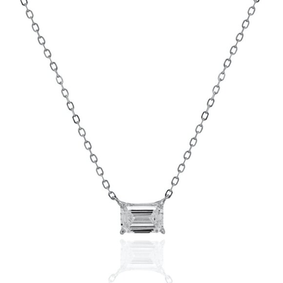NWT Naomi Emerald Cut Necklace // Sterling Silver + 1ct Diamond - Picture 1 of 7